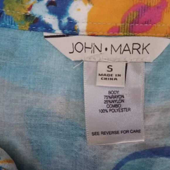 ohn Mark Women Small Sheer Tunic Blouse Abstract Floral Button Front Boho - Picture 2 of 7